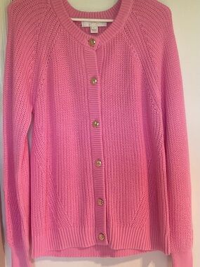 Lilly Pulitzer Pink Knit Cardigan with Gold Buttons